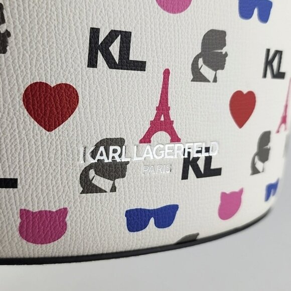 Karl Lagerfeld Paris Crossbody Bucket Bag White Pink - Picture 8 of 16
